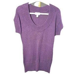 Ann Taylor LOFT Womens Sweater Purple Knit Scoop Neck Short Sleeve Size Small